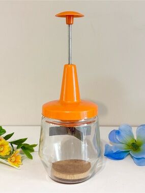 VINTAGE Retro ANDROCK Orange Food Nut Chopper Mid-Century Modern Glass Jar Dicer